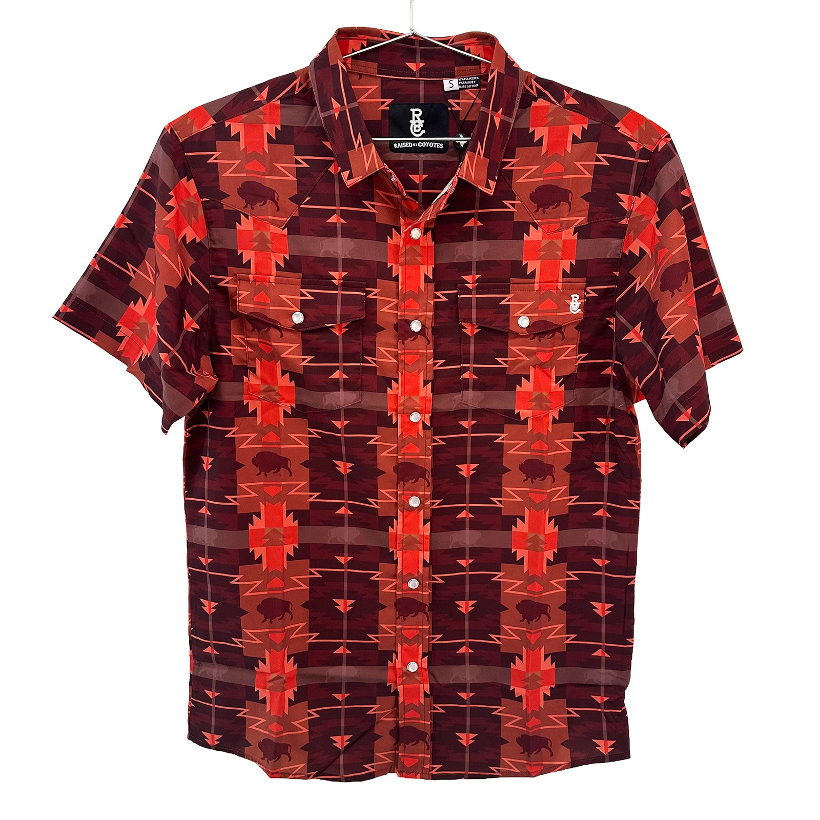 Raised By Coyotes Aztec Print Pearl Snap Shirt Nwt Small Orange, Burgundy